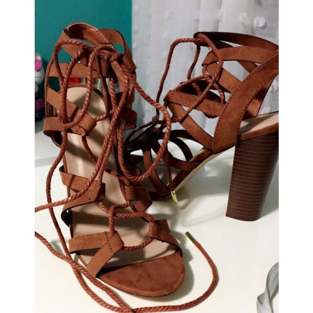 Just Fab - Open-toe lace-up heel.