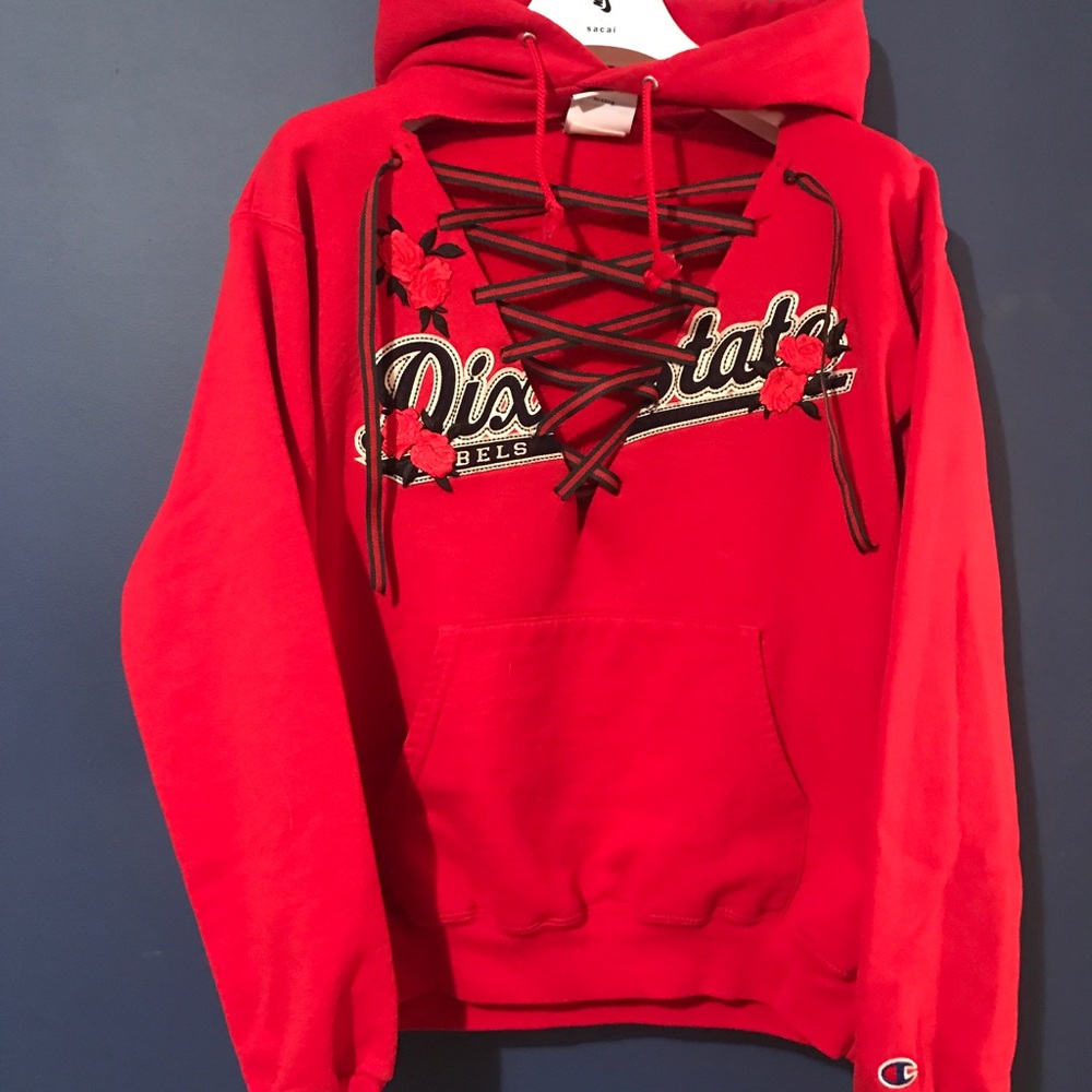 Champion rose embroidered lace up hooide