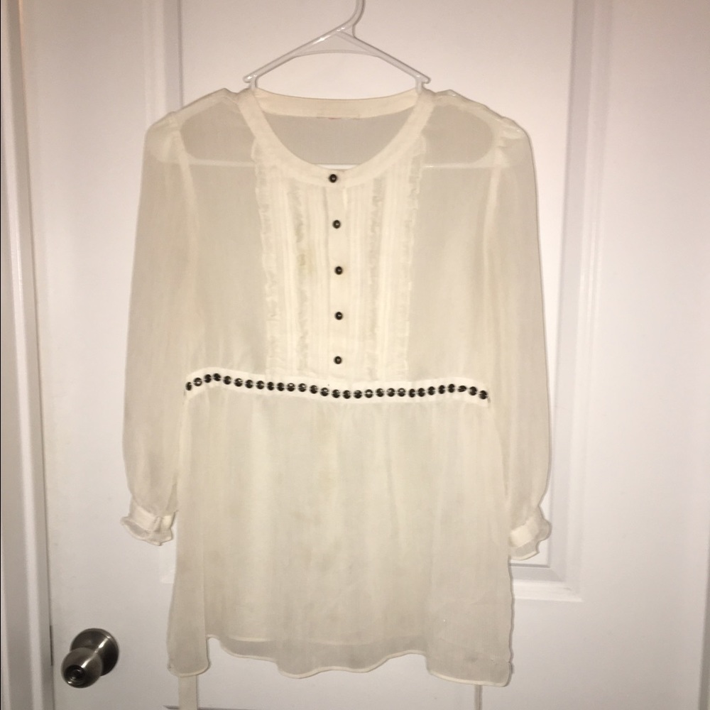 Sheer Tie Back Peasant Top