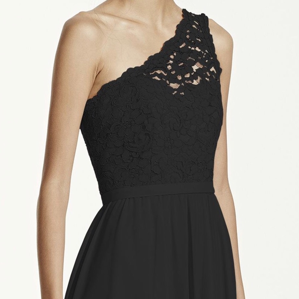 David's Bridal One Shoulder Black Lace Dress