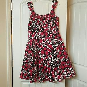 Red, Black and White Floral Sundress w/ Pockets