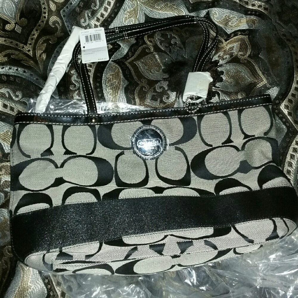 Auth. Coach Signature Stripe Tote