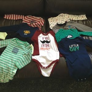 18 mo onesie lot. 9 long sleeved onesies + 1 jammy