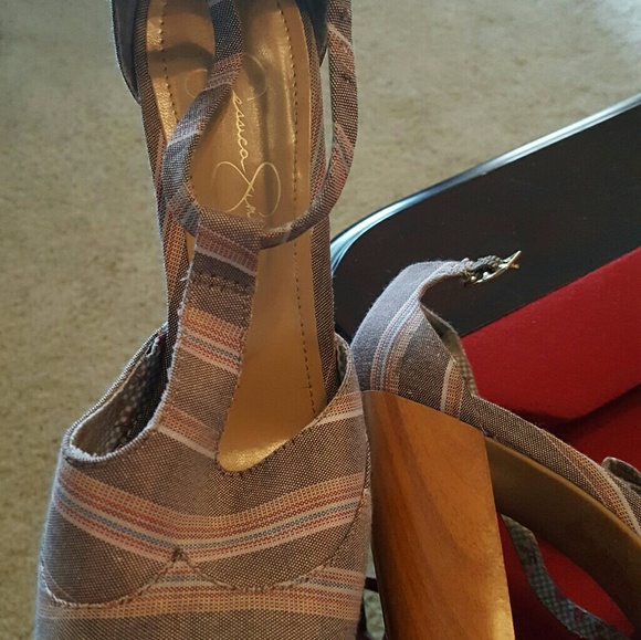 Multi color open toe platform/wooden heel - Picture 2 of 3