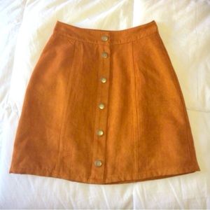 Suede camel colored button down skirt!
