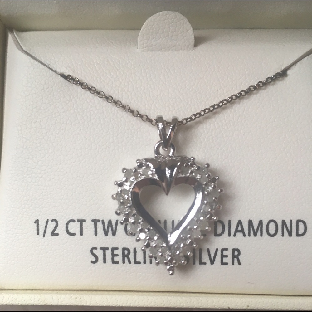 $200 Authentic Silver Diamond Heart Necklace