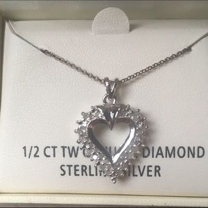 $200 Authentic Silver Diamond Heart Necklace