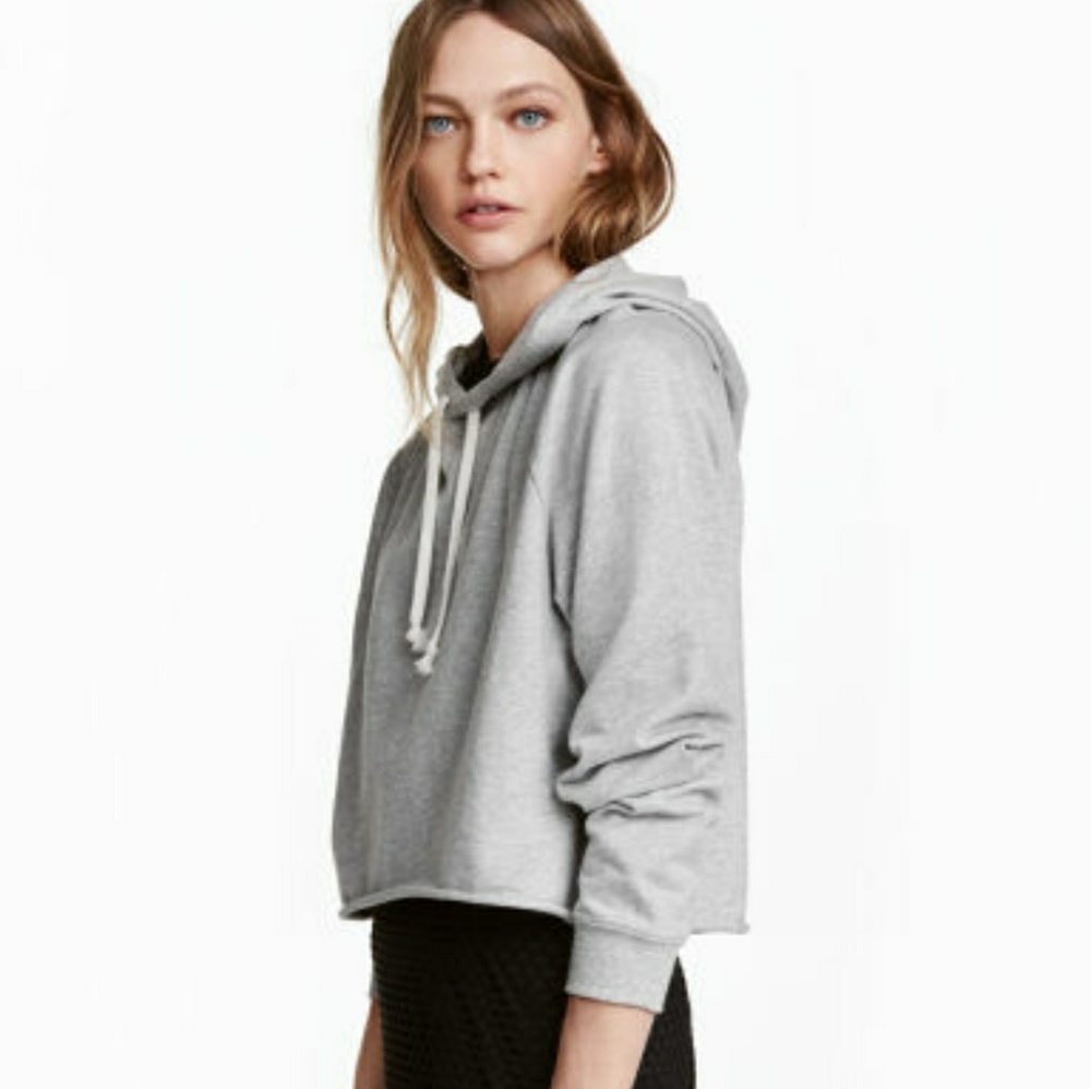 H&M Cropped Hoodie Sweatshirt Gray
