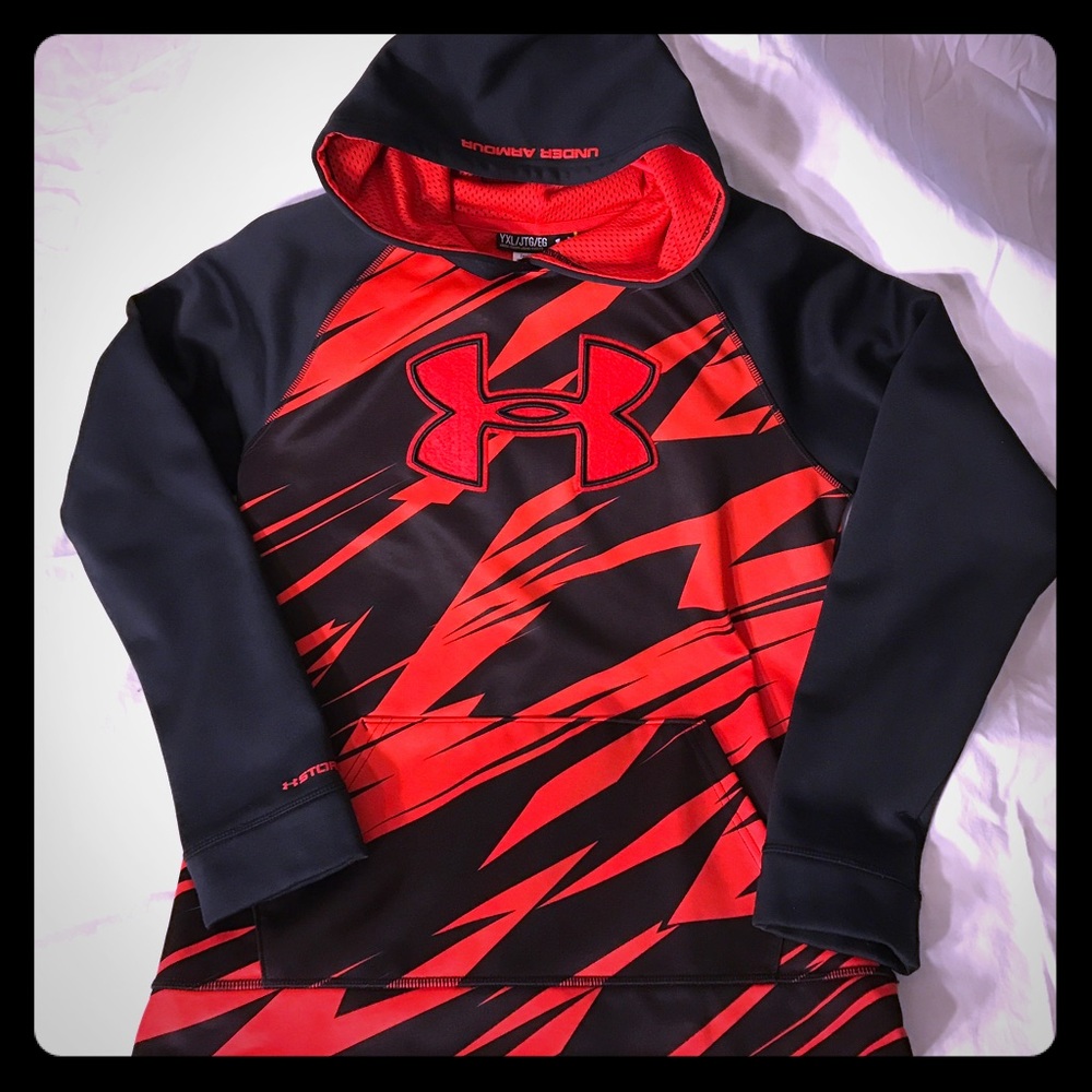 UA Hoodie- Youth XL, black & red
