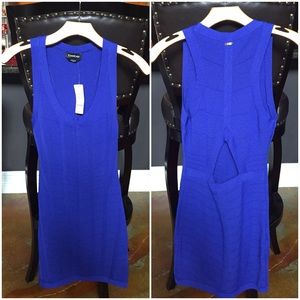 Bebe Blue Mini Dress Cut Out Back • XS