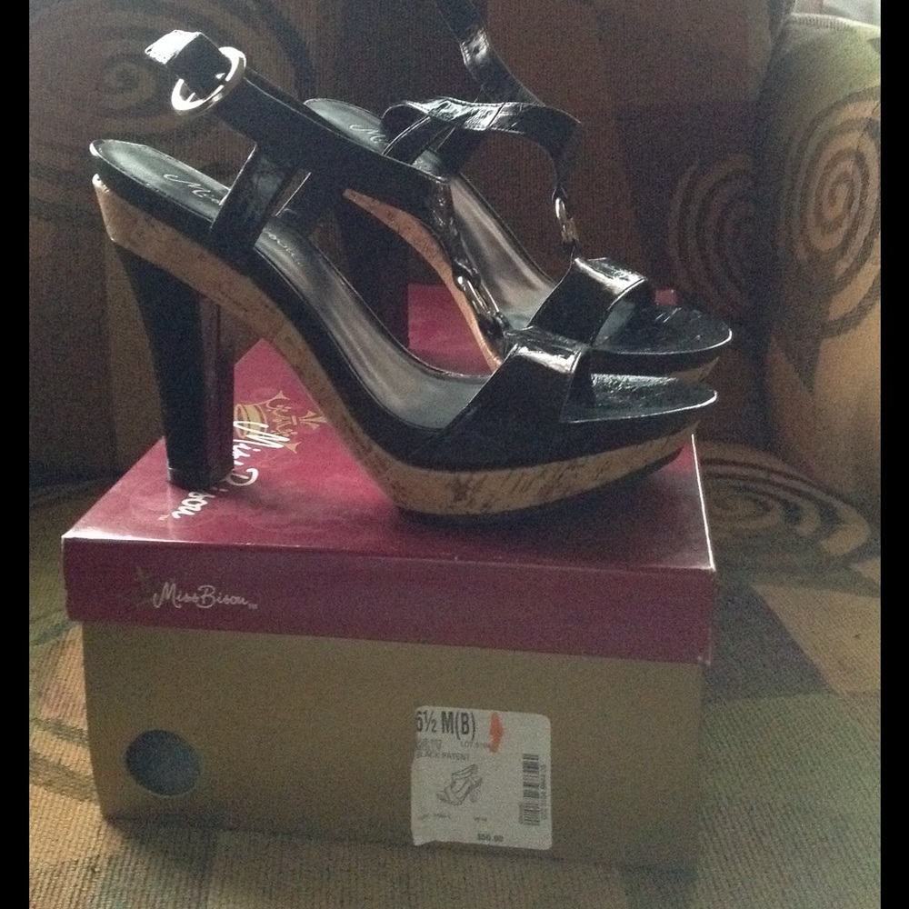 Miss Bisou Black Patent Platforms