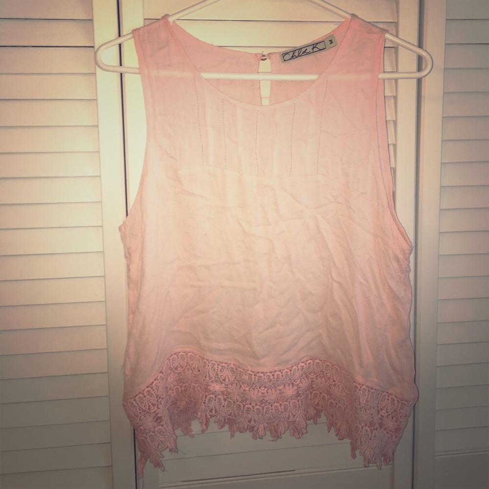 Pink fringe tank top.