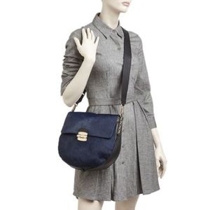 Furla Black + Navy Calf Hair Club Medium Crossbody Furla Black + Navy Calf Hair Club Medium Crossbody