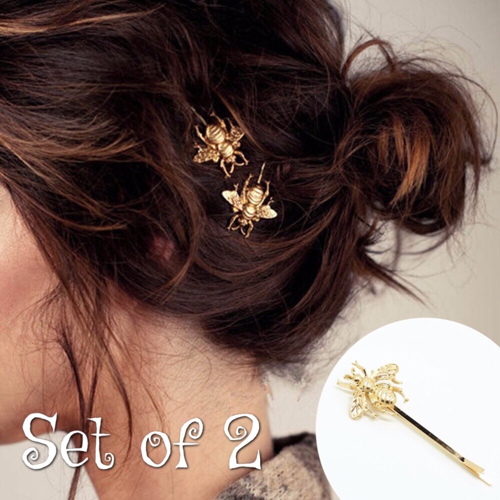 Gold Honey Bee Hair Pins Boho Barrettes Bumblebee