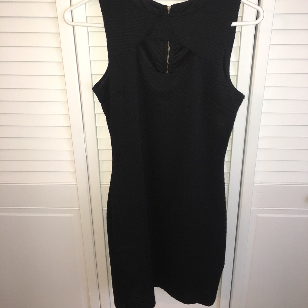 Black open front dress.