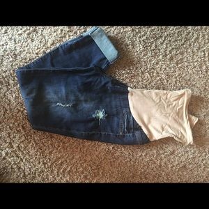 Cuffed destroyed maternity denim