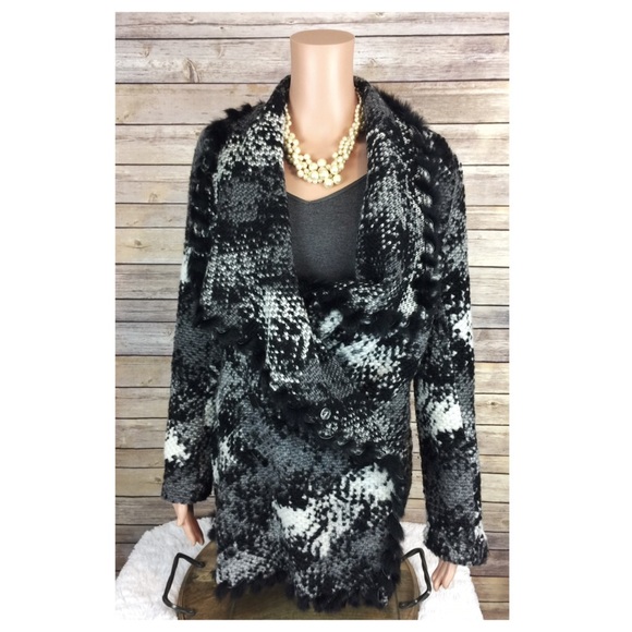 SOLD ❤️ hale bob // rabbit fur trimmed wrap coat - Picture 2 of 8