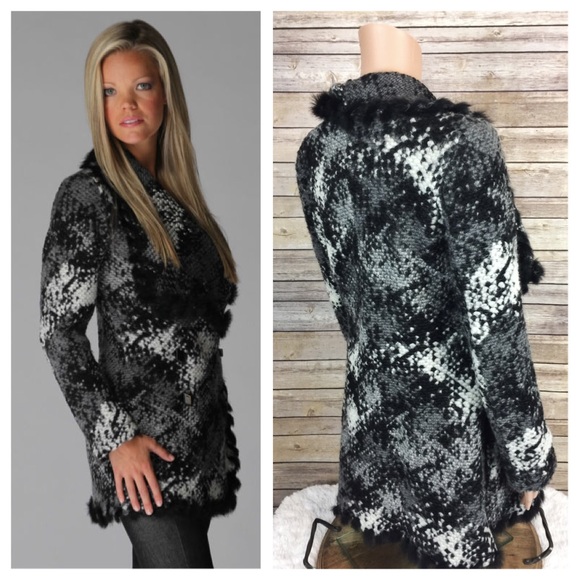 SOLD ❤️ hale bob // rabbit fur trimmed wrap coat - Picture 3 of 8