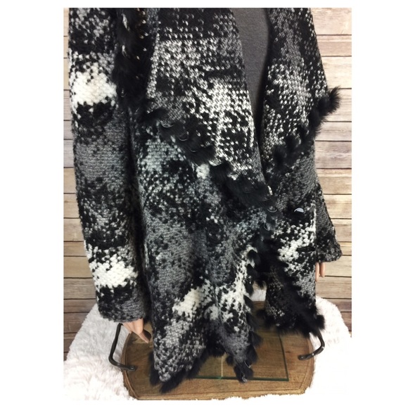 SOLD ❤️ hale bob // rabbit fur trimmed wrap coat - Picture 4 of 8