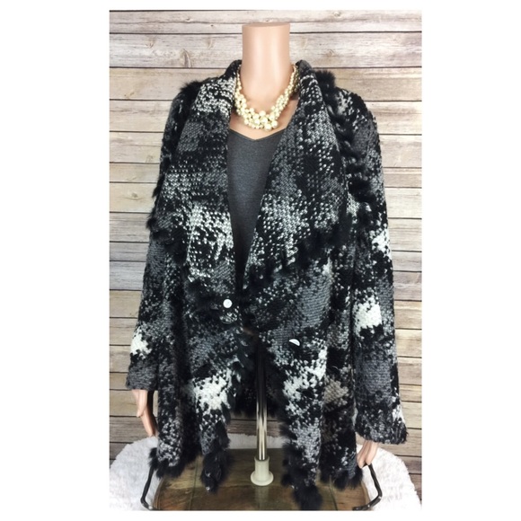 SOLD ❤️ hale bob // rabbit fur trimmed wrap coat - Picture 5 of 8