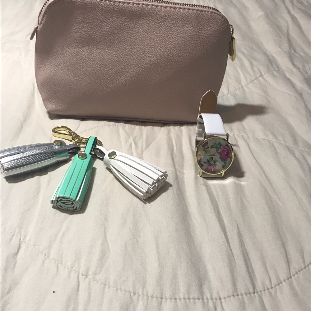 White, Aqua Blue, And Silver key chain tassel