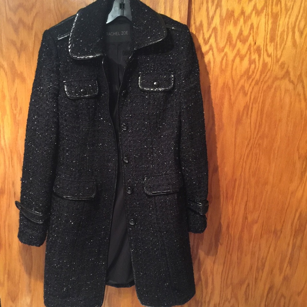 Rachel Zoe black Button Up Tweed Coat