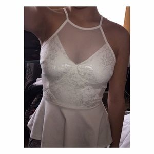 White lace front halter/peplum top