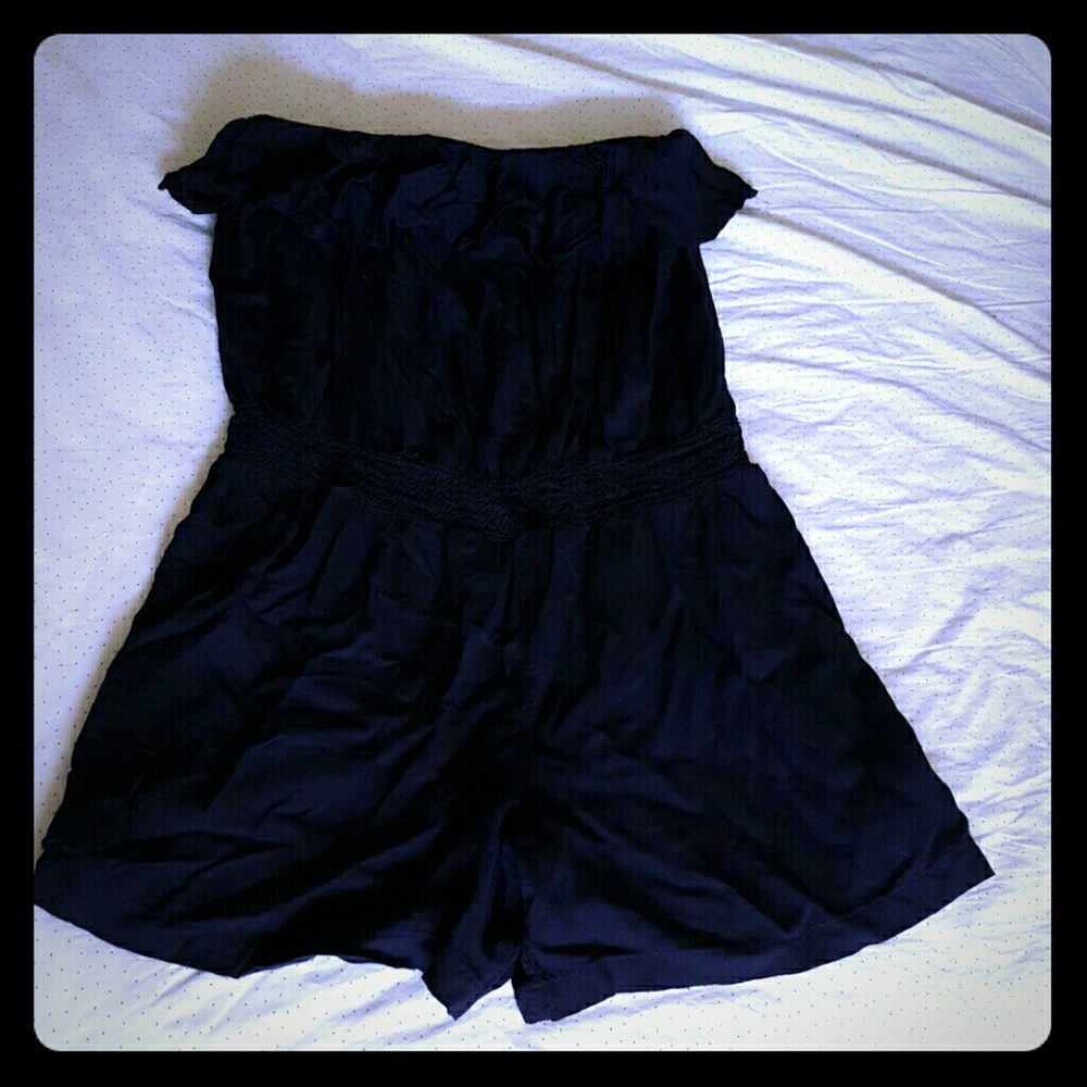 navy blue strapless romper
