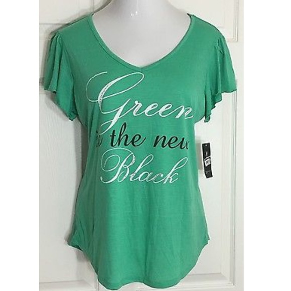 Style & Co. Tops - Style & Co Green V-Neck Embellished Top