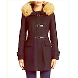Trina Turk coyote Fur-Lined Hooded Toggle Coat