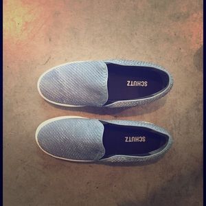 Schutz blue slip on sneakers