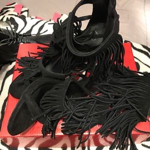 Candies black fringe heels