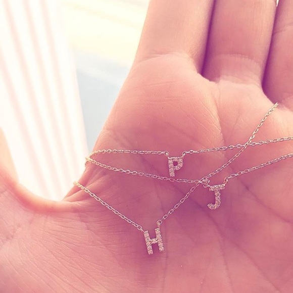 Gold Rhinestone Initial Necklace - Picture 4 of 4