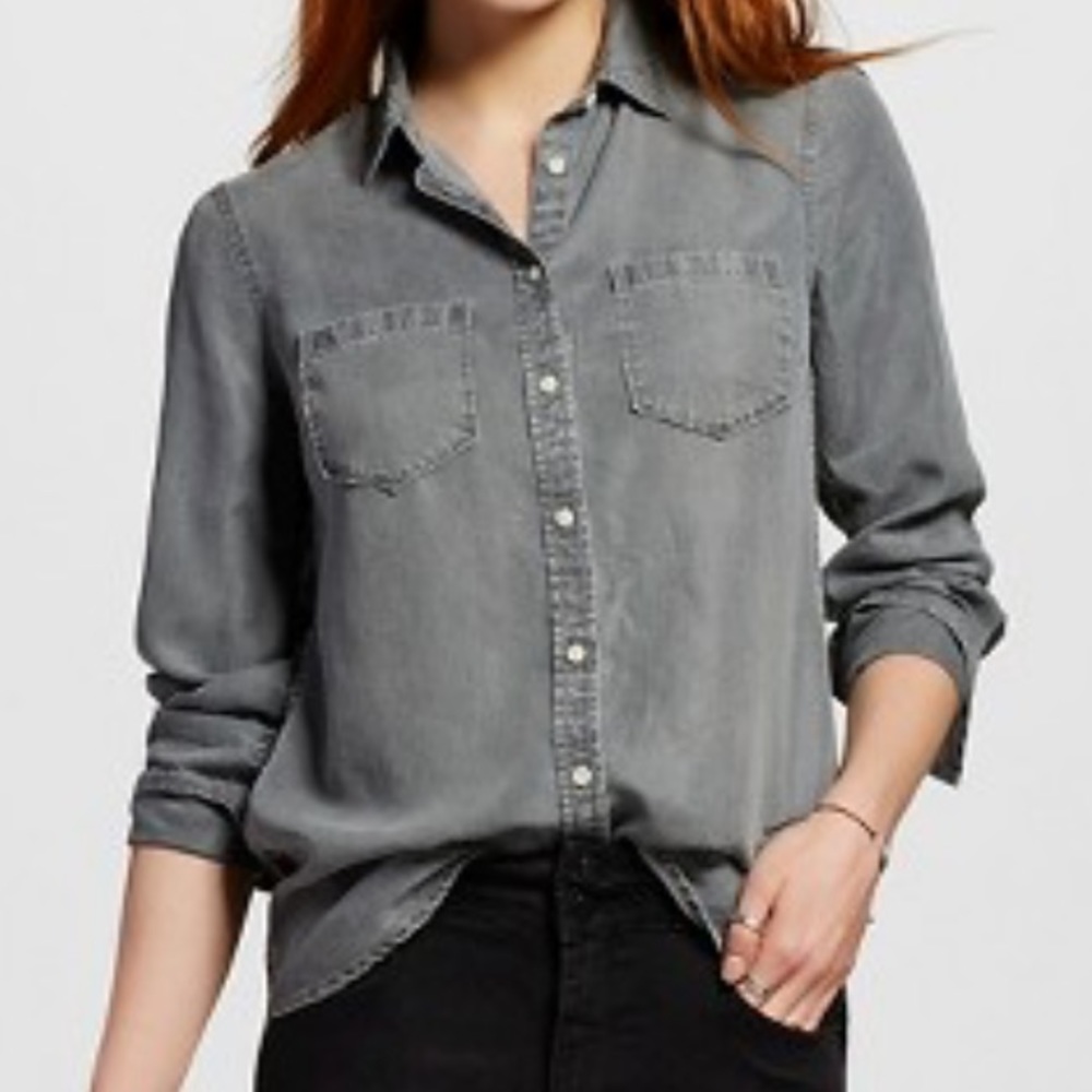 Merona Gray Jean Button Up Shirt