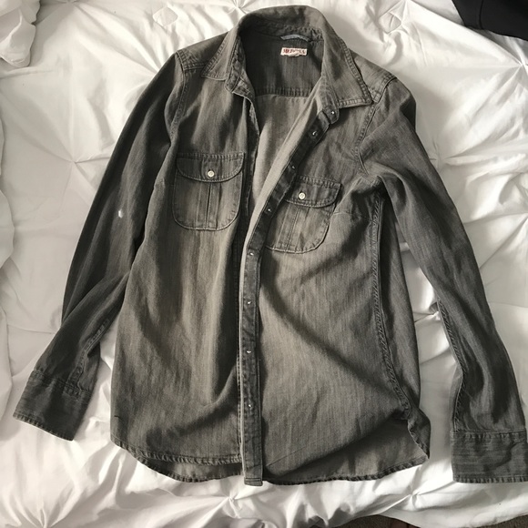 Merona Gray Jean Button Up Shirt - Picture 3 of 5