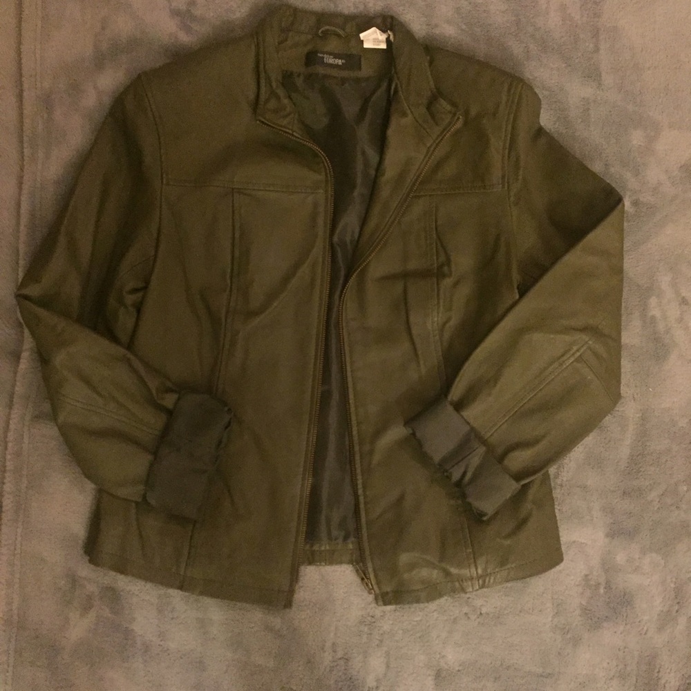NWOT army green leather jacket!