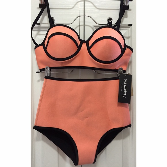 Orange Color Block High-Waisted 2-Pc Surf Bikinis - Picture 4 of 8