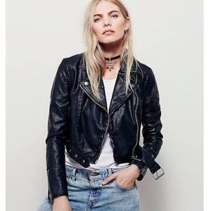 Free People Black Cropped Vegan Moto Jacket
