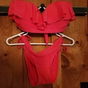 Ruffle top and side tie bikini set