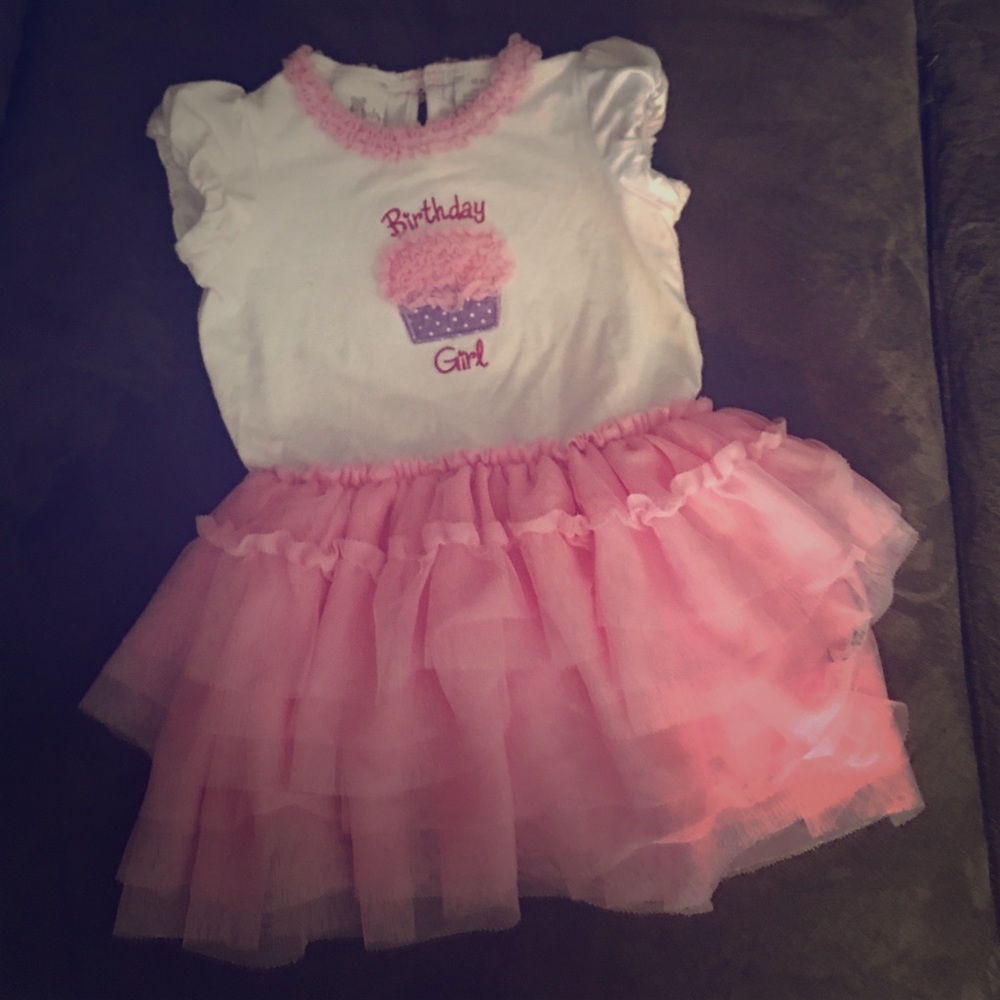 Birthday Girl one-piece dress w/ pink ruffle tutu