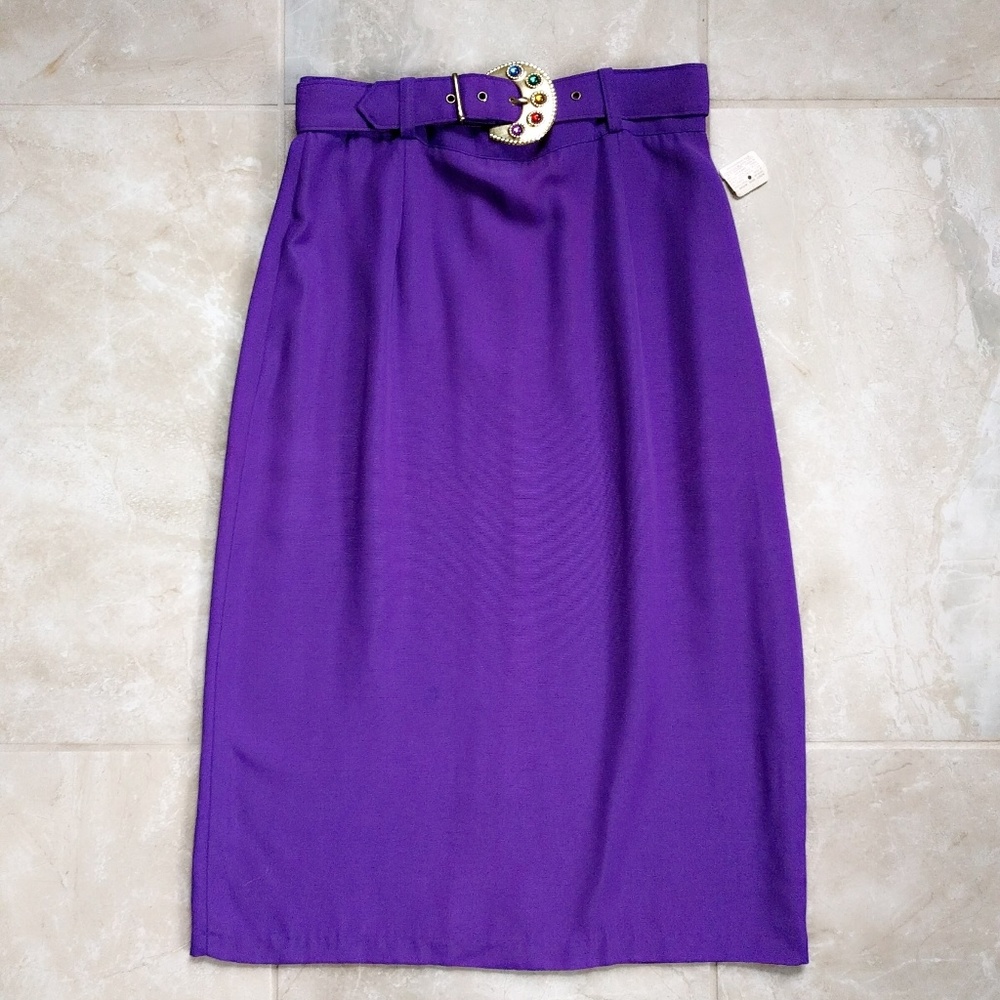 Vintage 1990s Purple Rayon Jeweled Belt Rayon Crepe Pencil Skirt W26 S