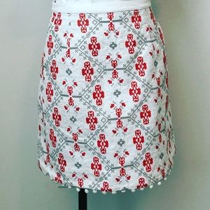 Anthropologie Maeve Embroidered Pom Pom Skirt