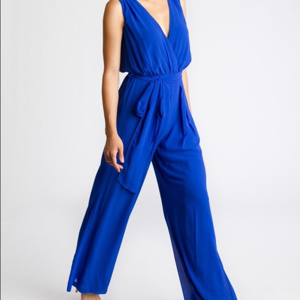 Electric Blue Tie-waist Jumpsuit