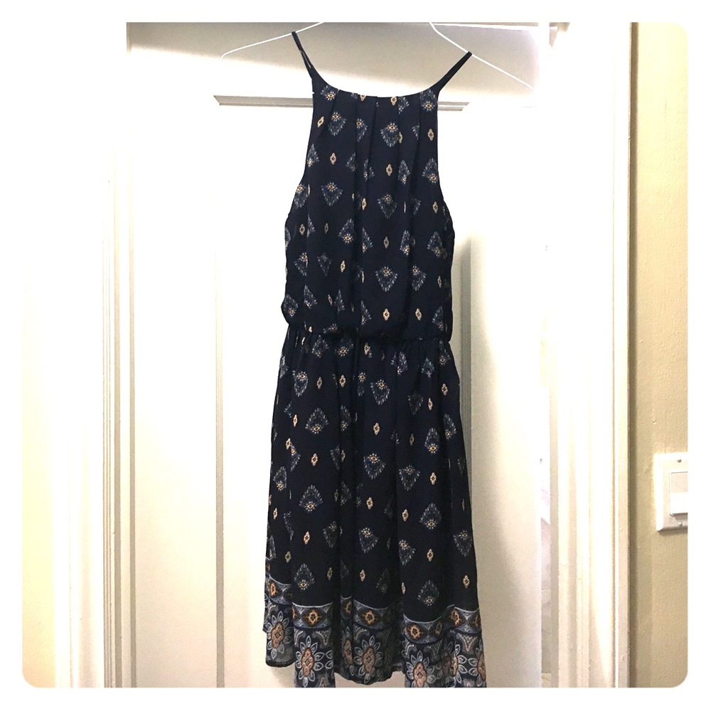 Navy Blue Floral Sun Dress