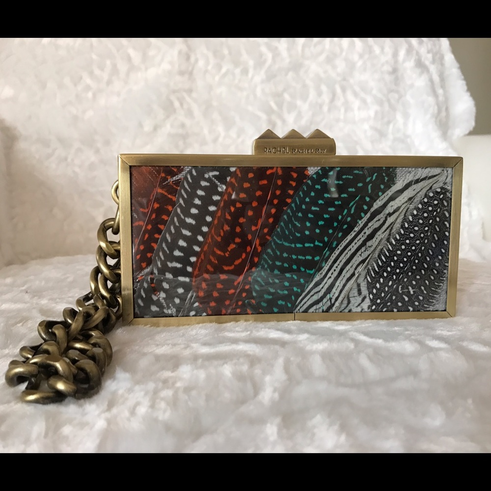 Authentic Rachel Roy feather clutch