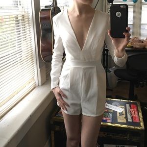 White Deep V-Neck Romper