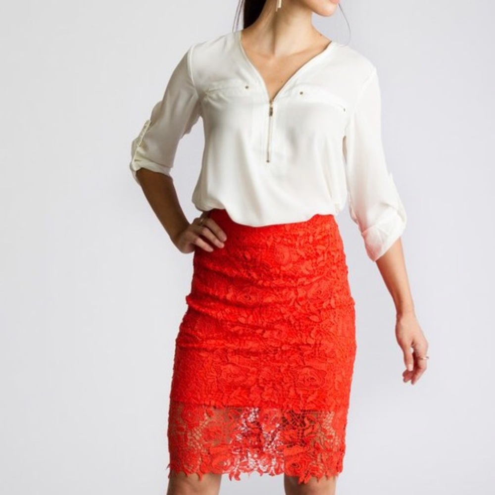 Lace Pencil Skirt in orange