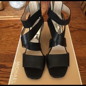 Michael Kors black leather Jenna Wedge