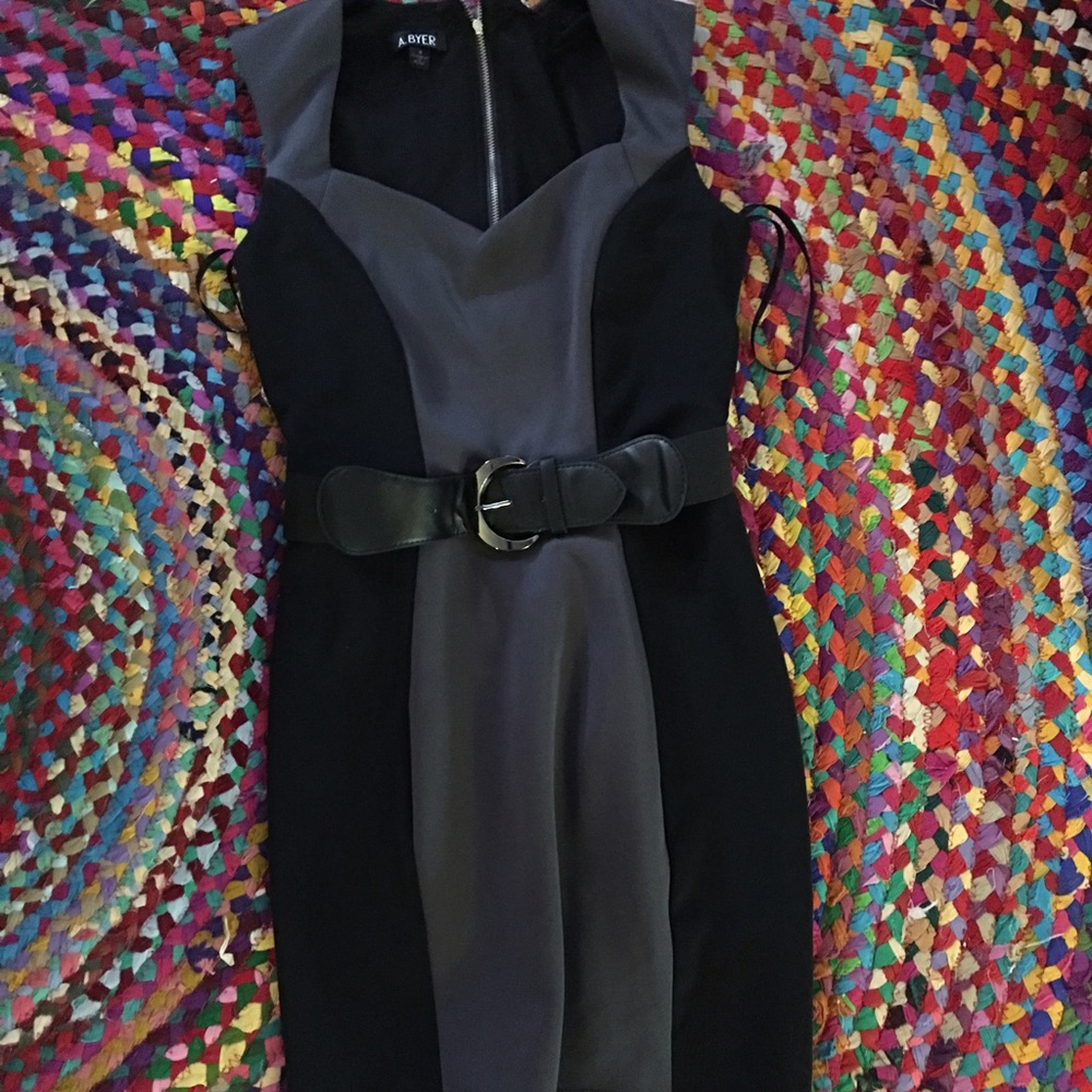 Black and grey business dress with belt