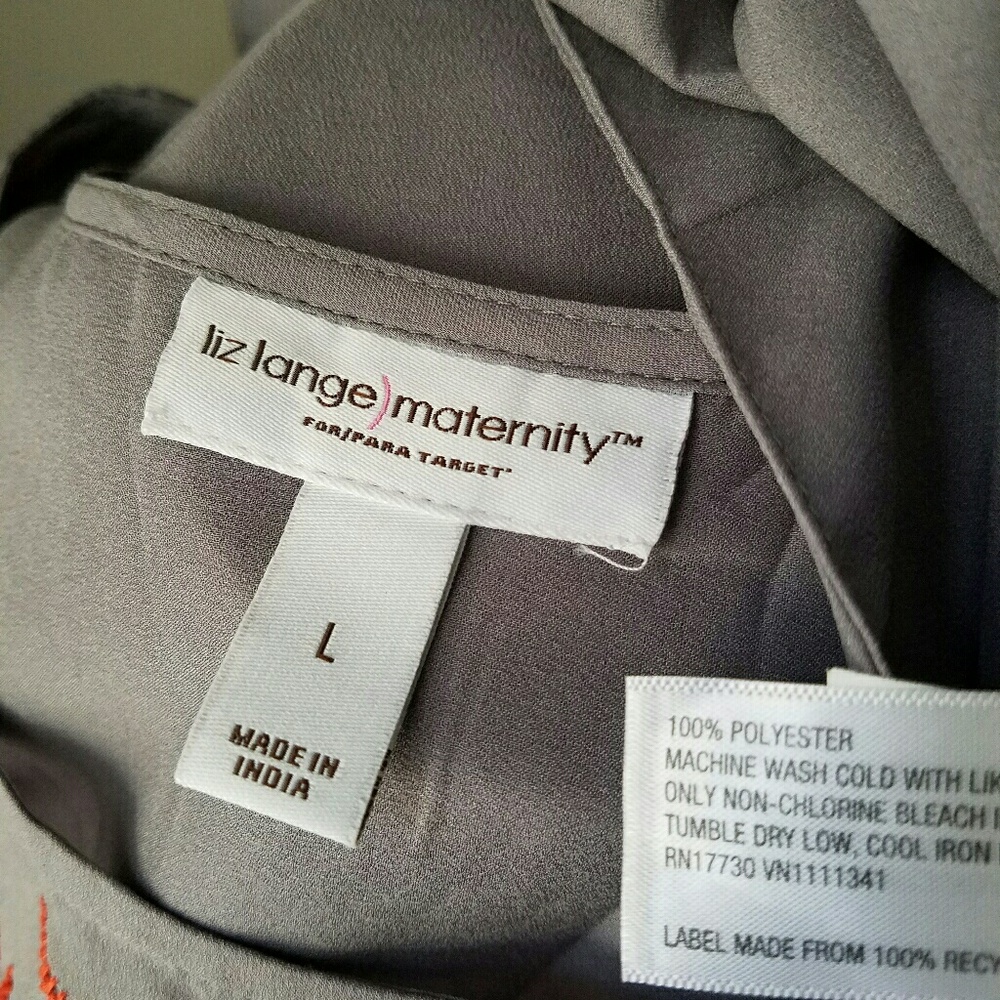 Gray Sheer Maternity Blouse w/ Embroidered Collar - Picture 4 of 4